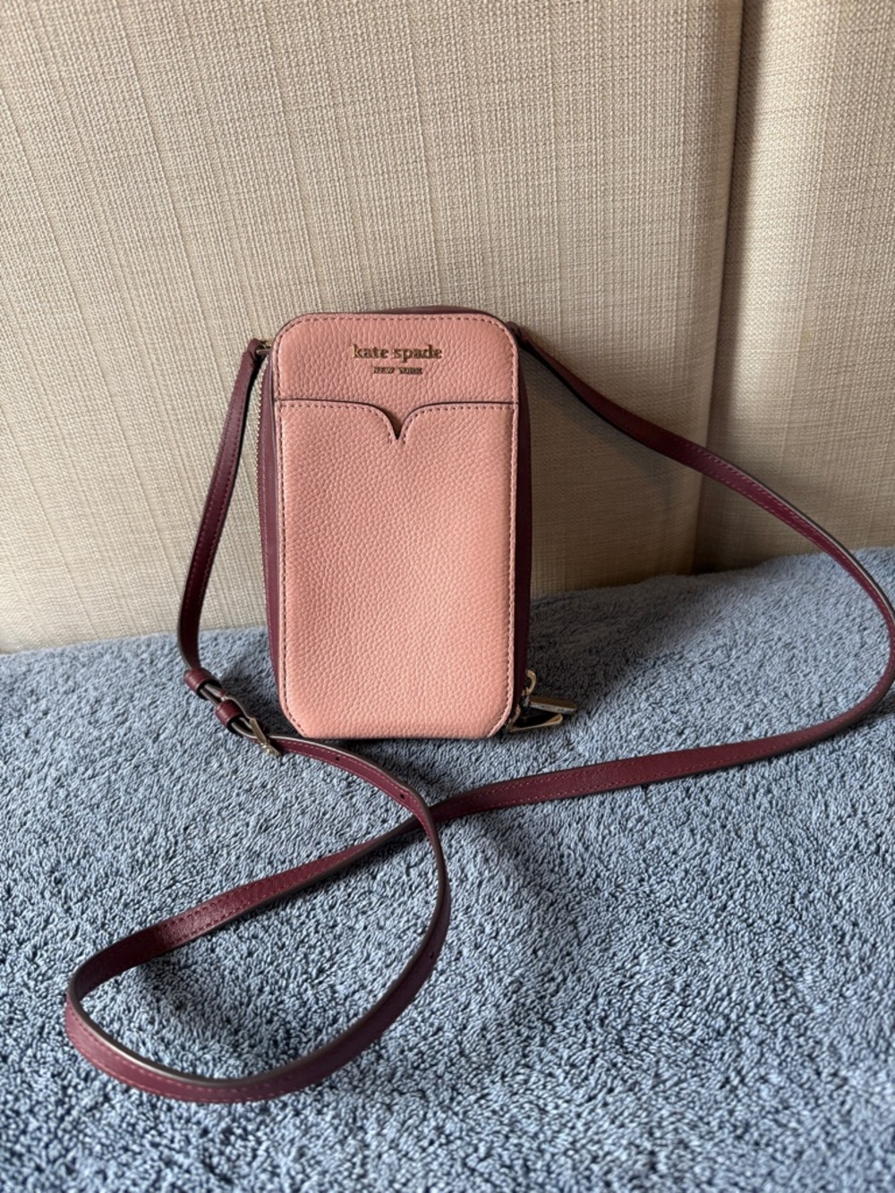 kate spade pink and burgundy leather crossbody phone bag